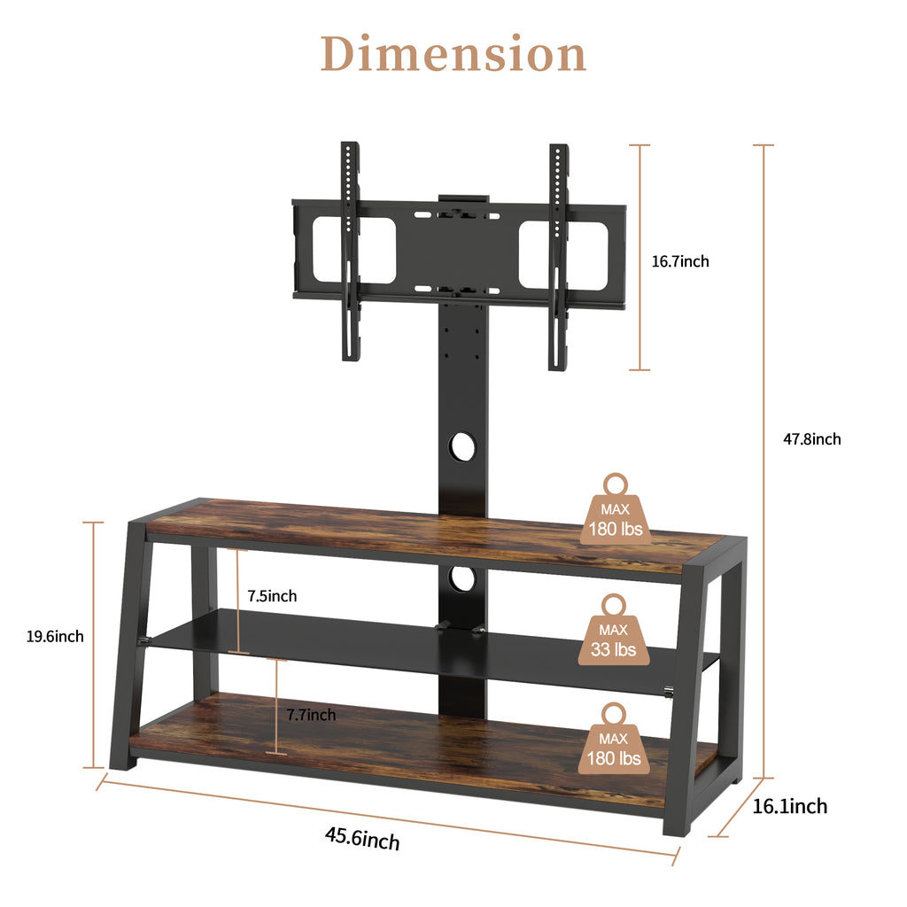 Leoglint Wooden Storage Tv Stand Black Tempered Glass Height Adjustable Universal Swivel Entertainment Center With Mount TV Stand