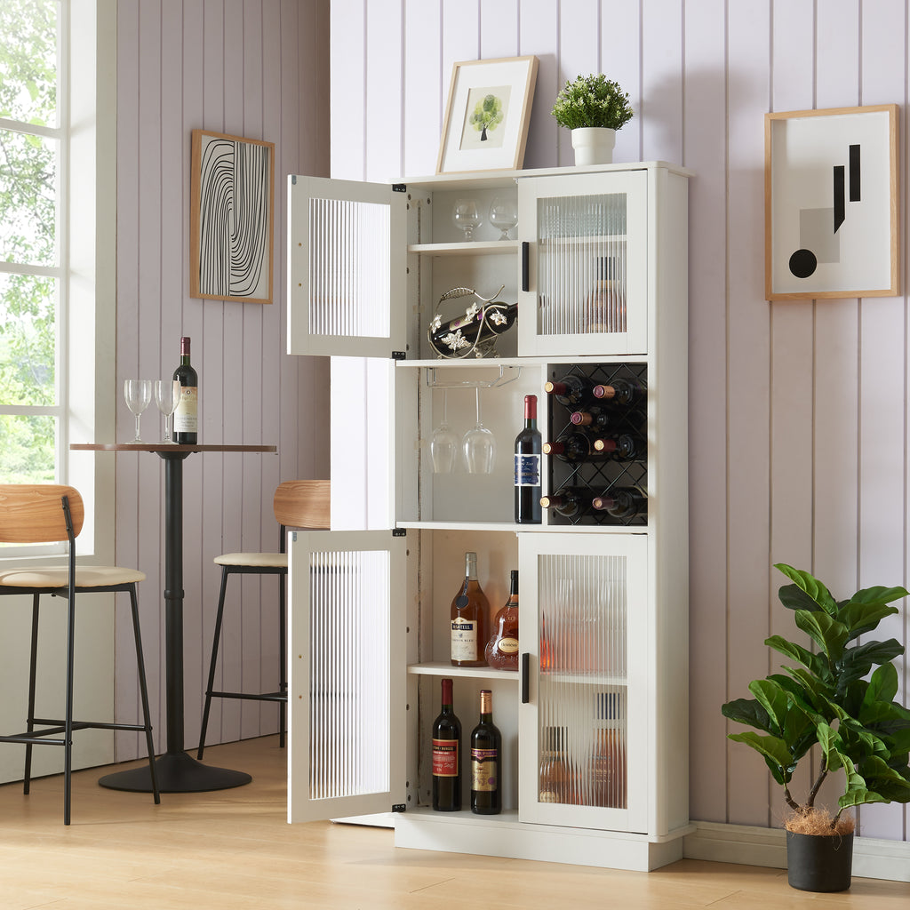 Leoglint Sideboard LED Wine Bar Cabinets with Wine Rack, Wine Bottle Rack, Storage Cabinet for Kitchen, Dining Room, Narrow White