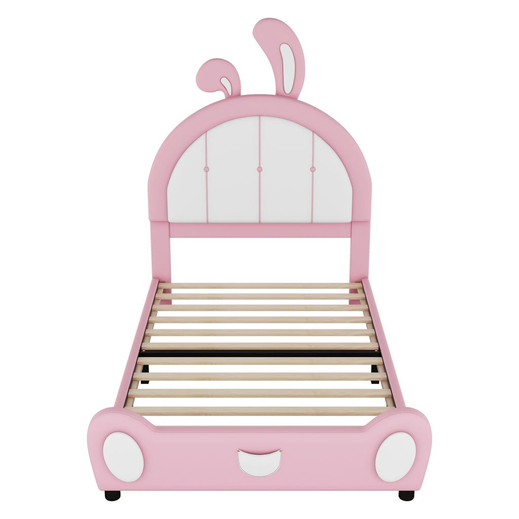 Leoglint Twin Size Upholstered Platform Bed Frame with Rabbit Shaped Headboard, Pink