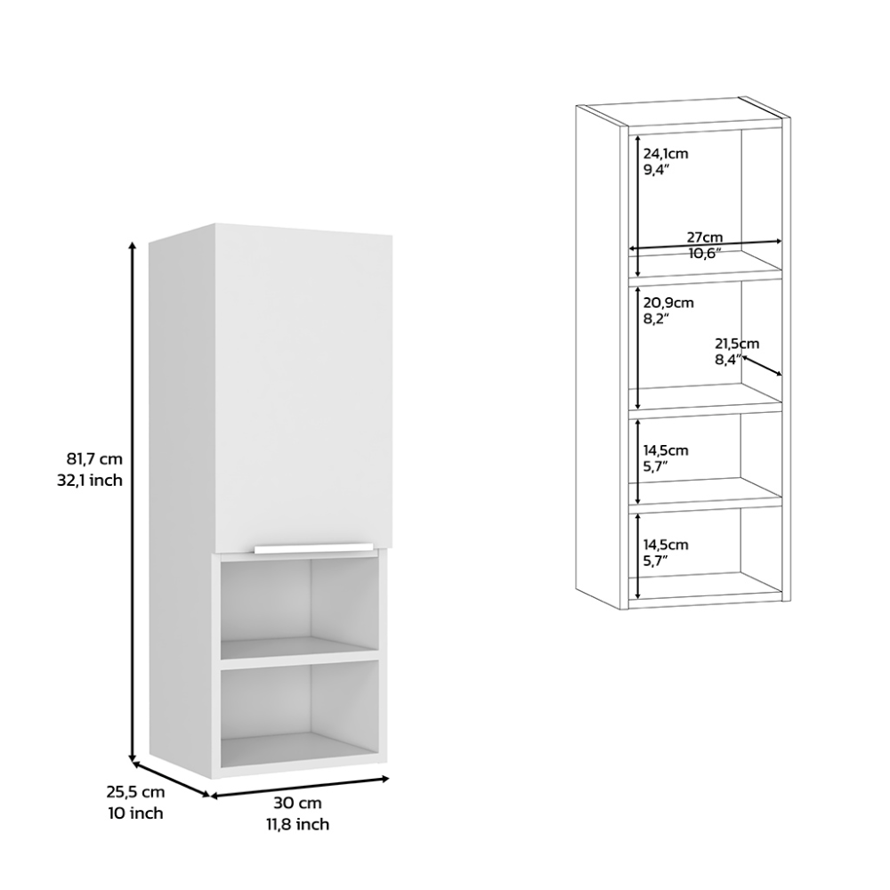 Leoglint Medicine 32H"Single Door Cabinet, Two Interior Shelves, Two External Shelves, White