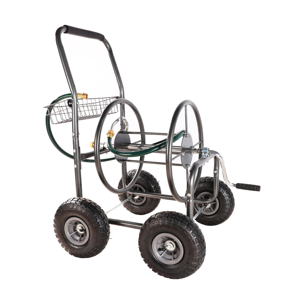 Leoglint Garden cart Garden Hose Reel Cart - 4 Wheels Portable Garden Hose Reel Cart with Storage Basket Rust Resistant Heavy Duty Water Hose Holder