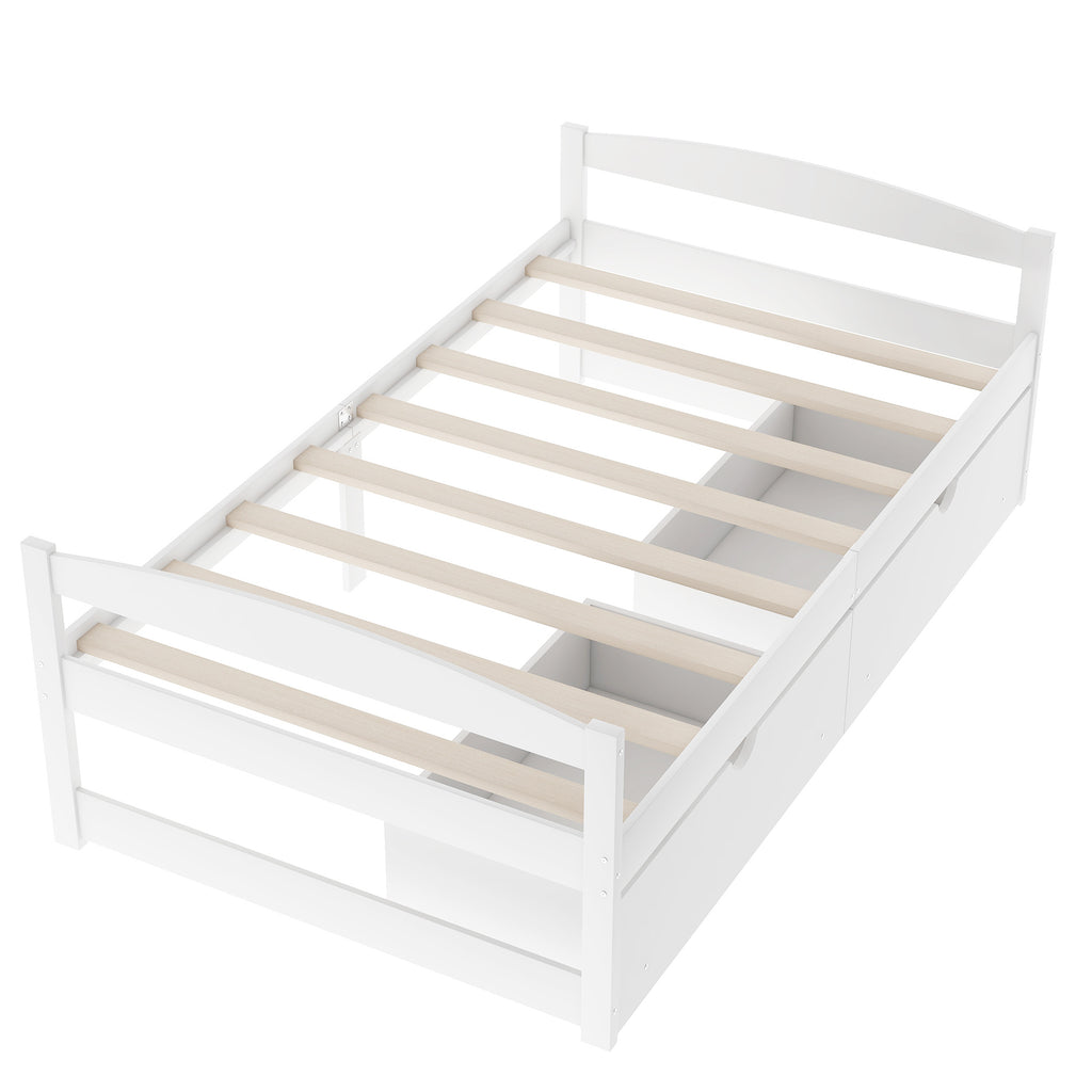 Leoglint Twin size platform bed frame, with two drawers, white