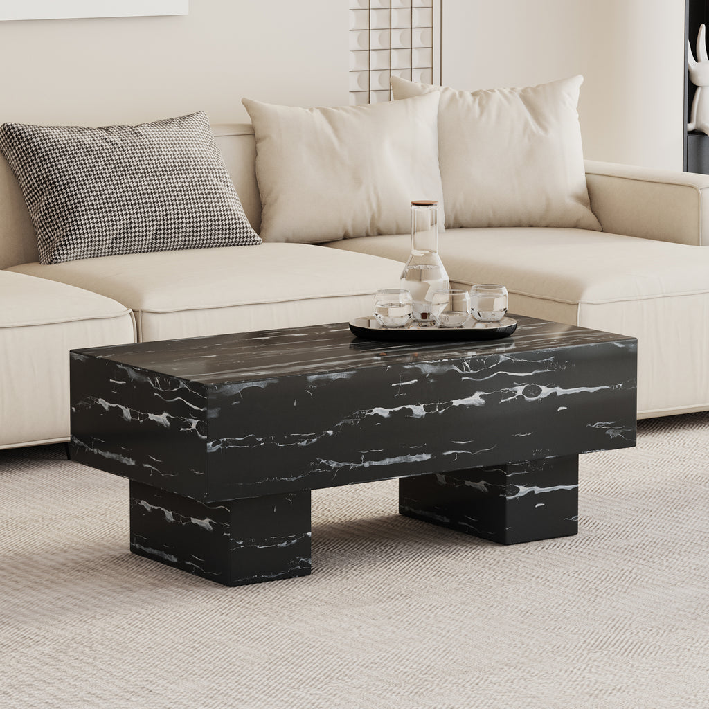 Leoglint The black coffee table has patterns. Modern rectangular table, suitable for living rooms and apartments. 43.3"*21.6"*17.2"