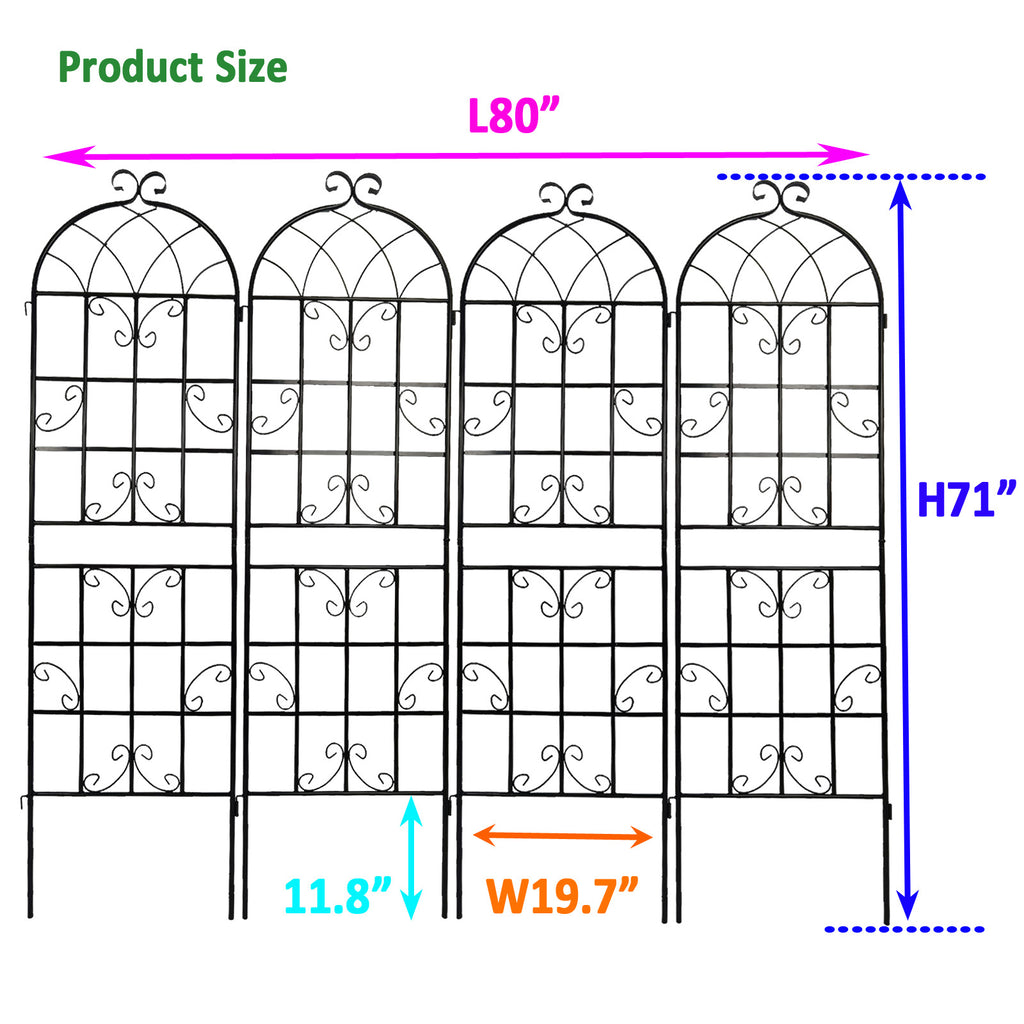 Leoglint 4 Pack Metal Garden Trellis 71" x 19.7" Rustproof Trellis for Climbing Plants Outdoor Flower Support Black