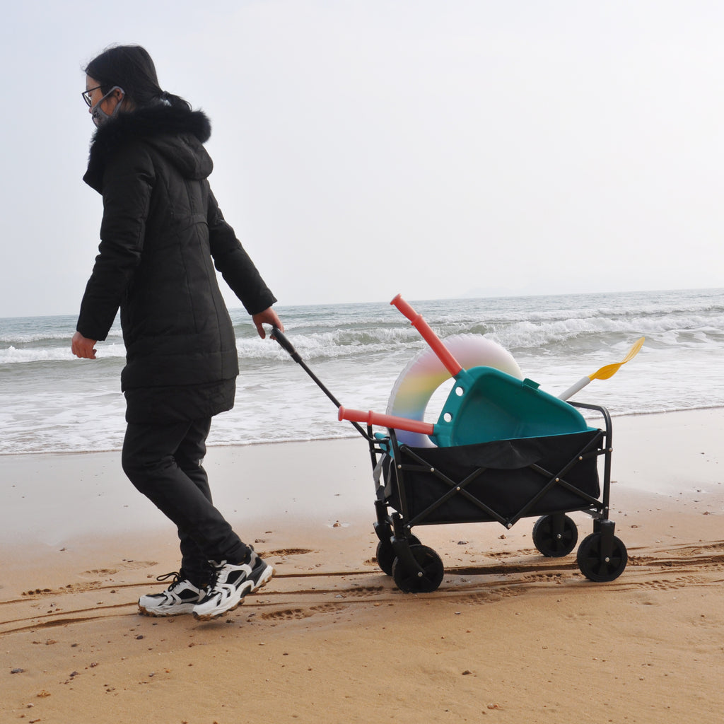 Leoglint Garden cart Mini Folding Wagon Garden Shopping Beach Cart (black+blue)