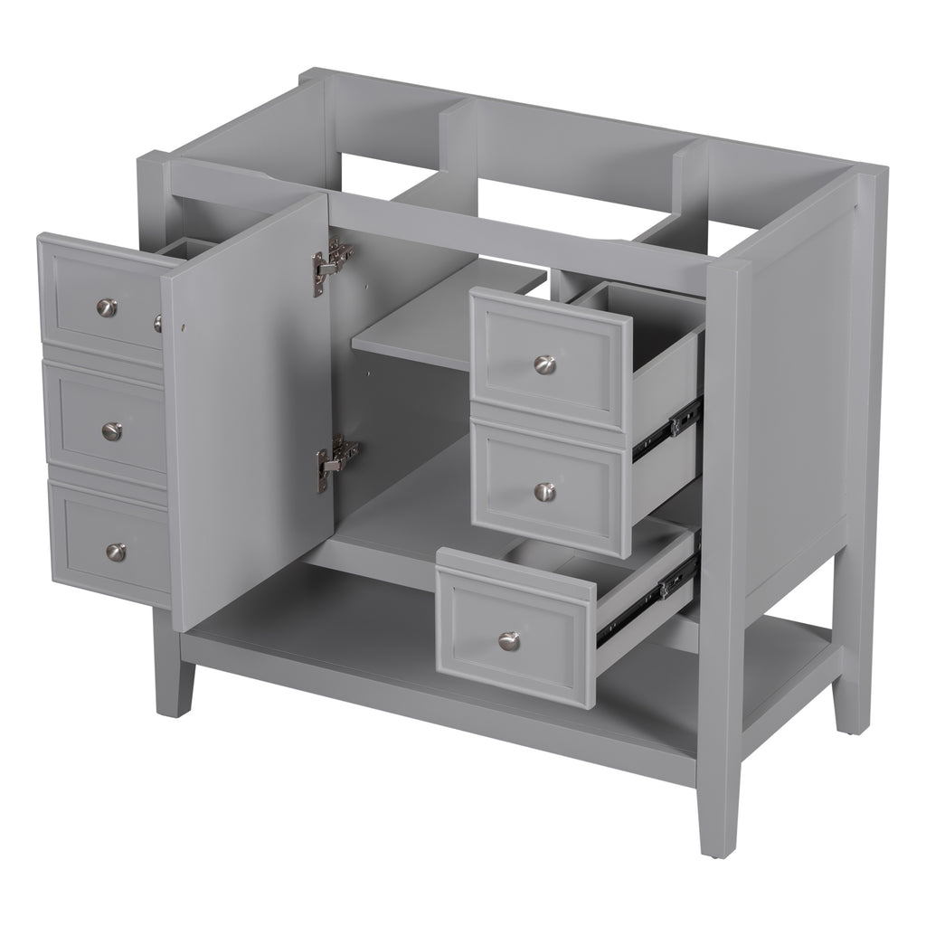 Leoglint 36" Bathroom Vanity without Sink, Cabinet Base Only, One Cabinet and three Drawers, Grey