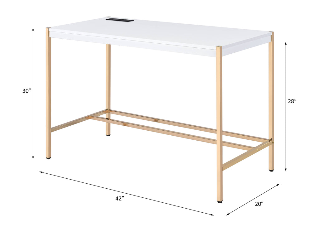 Leoglint ACME Midriaks Writing Office Desk w/USB Port in White & Gold Finish OF00020