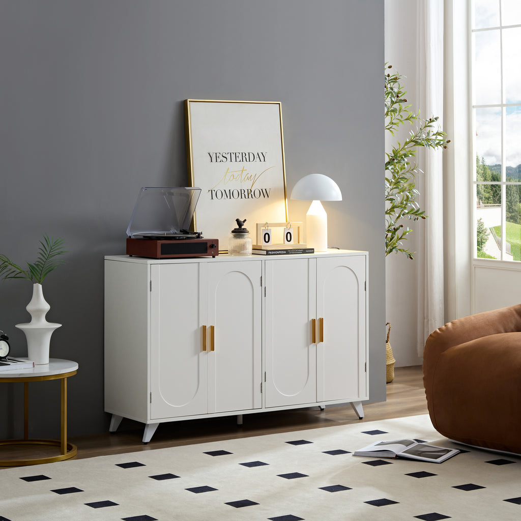 Leoglint Sideboard Buffet cabinet with 4 doors and removable shelves, for living room, dining room, ivory white