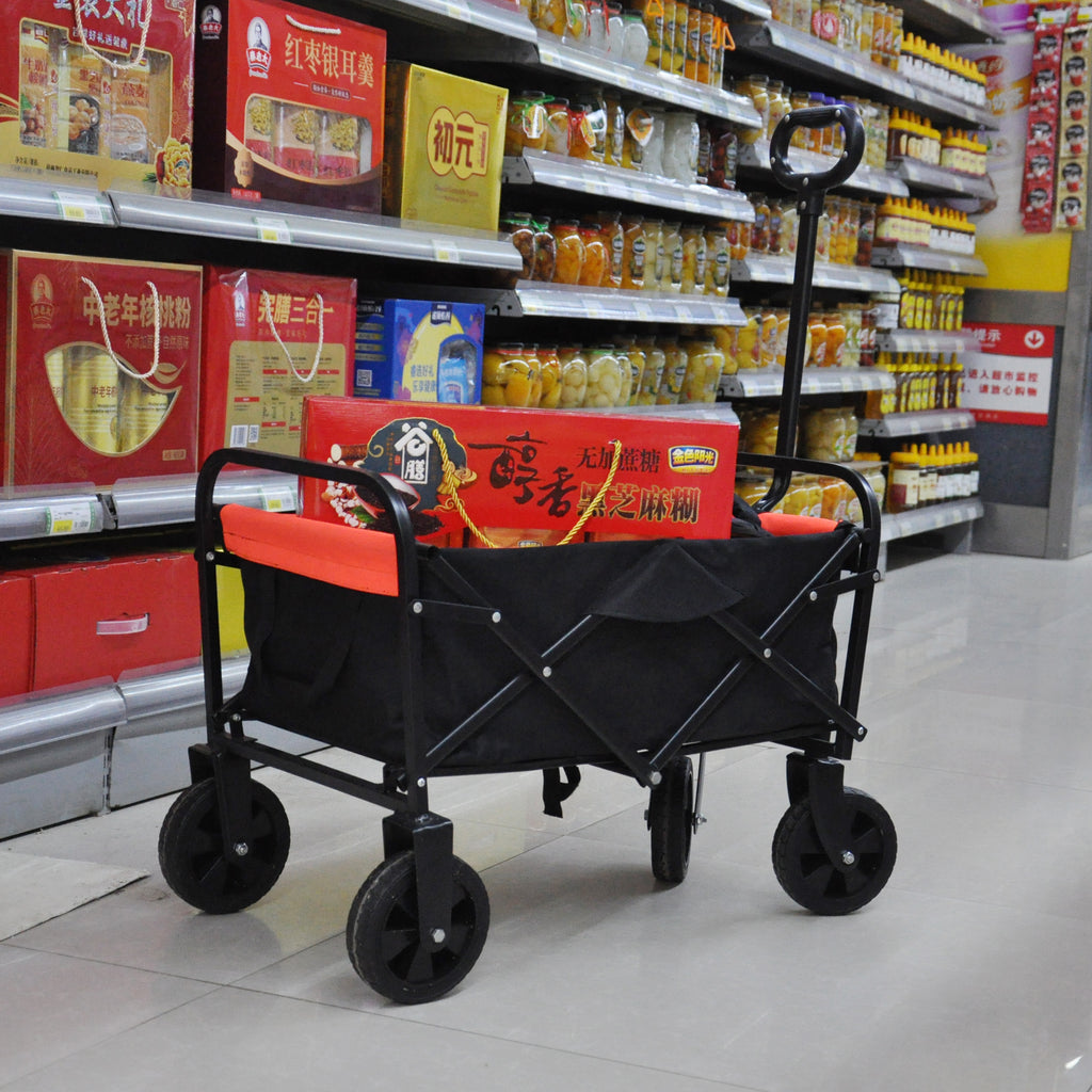 Leoglint Garden cart Mini Folding Wagon Garden Shopping Beach Cart (black+yellow)