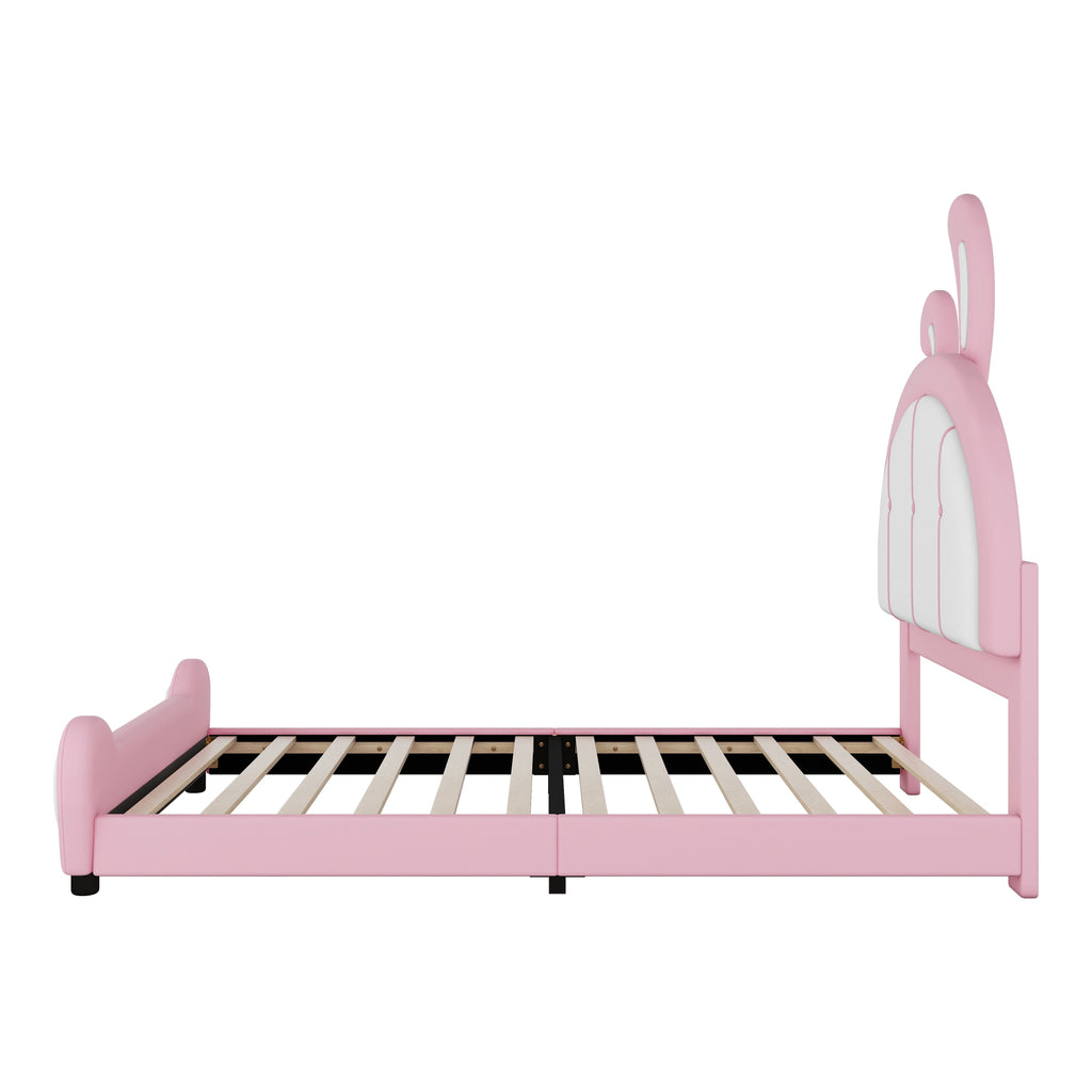 Leoglint Twin Size Upholstered Platform Bed Frame with Rabbit Shaped Headboard, Pink