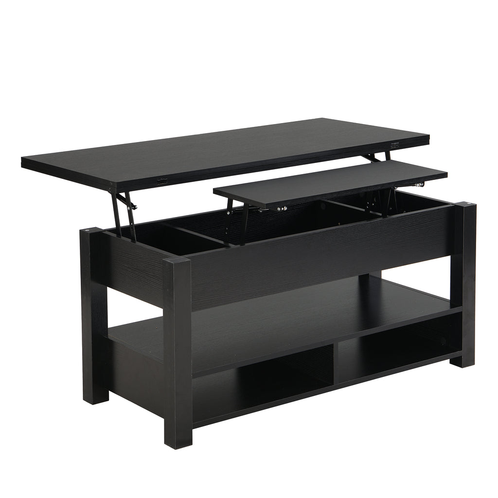 Leoglint [VIDEO provided] ON-TREND Lift Top Coffee Table, Multi-Functional Coffee Table with Open Shelves, Modern Lift Tabletop Dining Table for Living Room, Home Office, Black