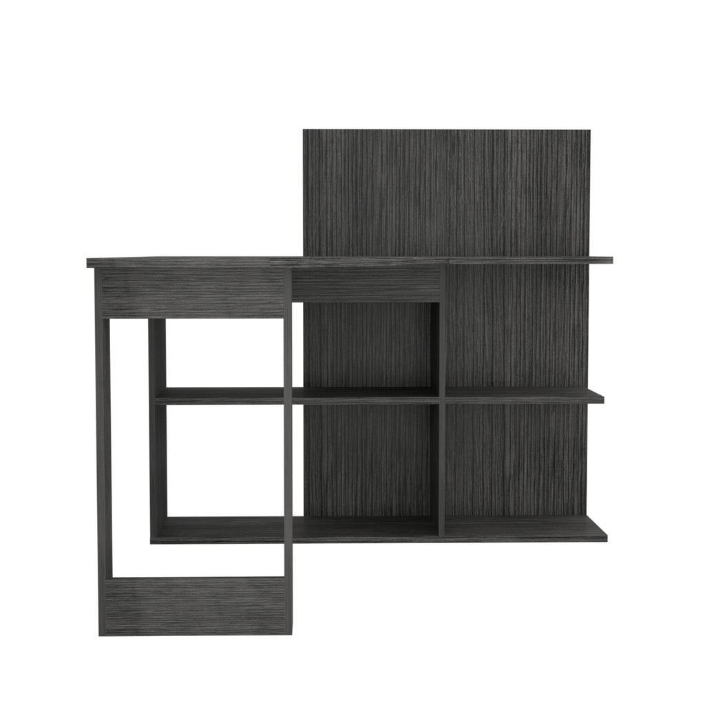 Leoglint Masai Writing Computer Office Desk, Five Open Shelves -Smokey Oak