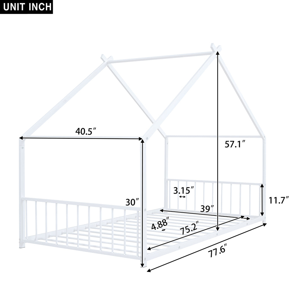 Leoglint Twin Size Metal House Bed Frame, White