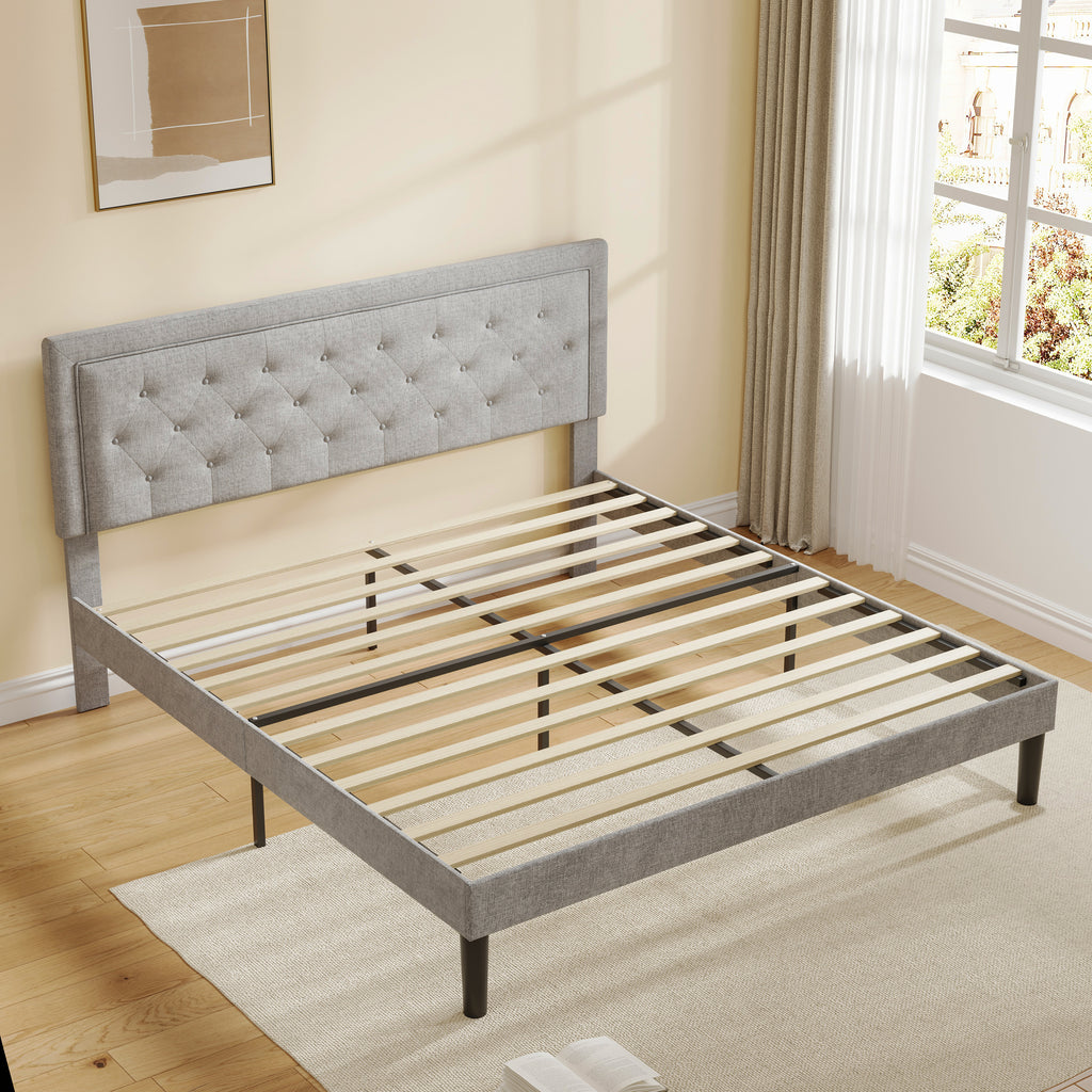 Leoglint Light Grey Bed Frame with Adjustable Border Headboard Queen Size