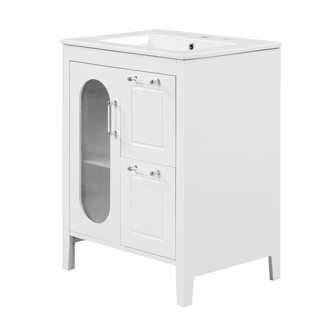 Leoglint 24" Bathroom Vanity with Sink, Bathroom Vanity Cabinet with Two Drawers and Door, Adjustable Shelf, Solid Wood and MDF, White