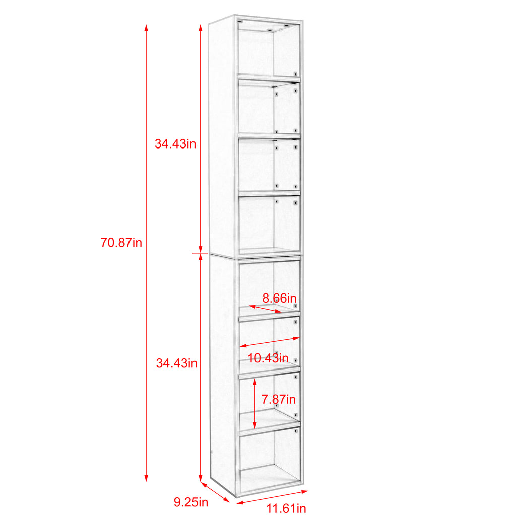 Leoglint 8-Tier Media Tower Rack, CD DVD Slim Storage Cabinet with Adjustable Shelves, Tall Narrow Bookcase Display Bookshelf for Home Office,Multi-functional double-decker bookcase