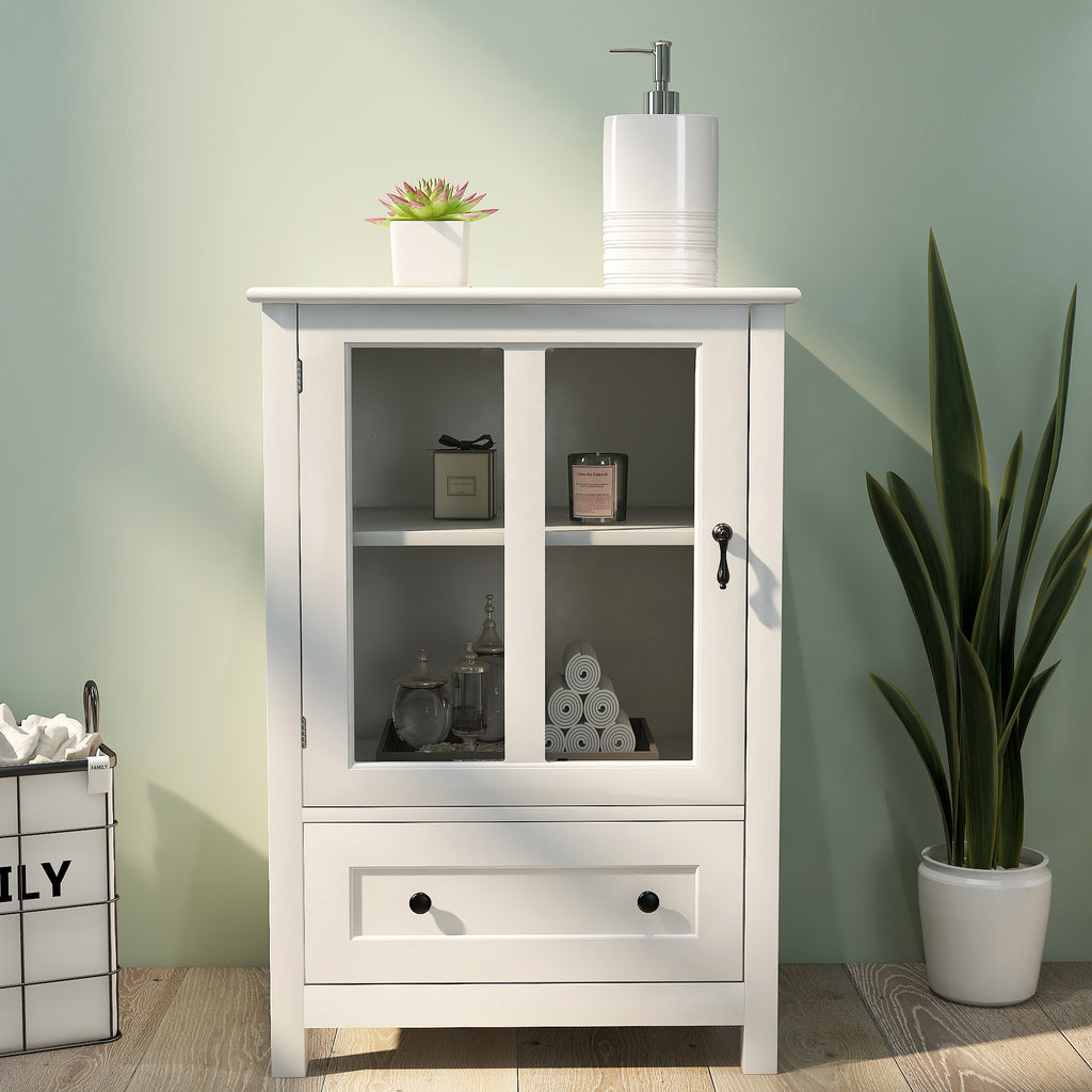 Leoglint Sideboard Buffet storage cabinet with single glass doors and unique bell handle