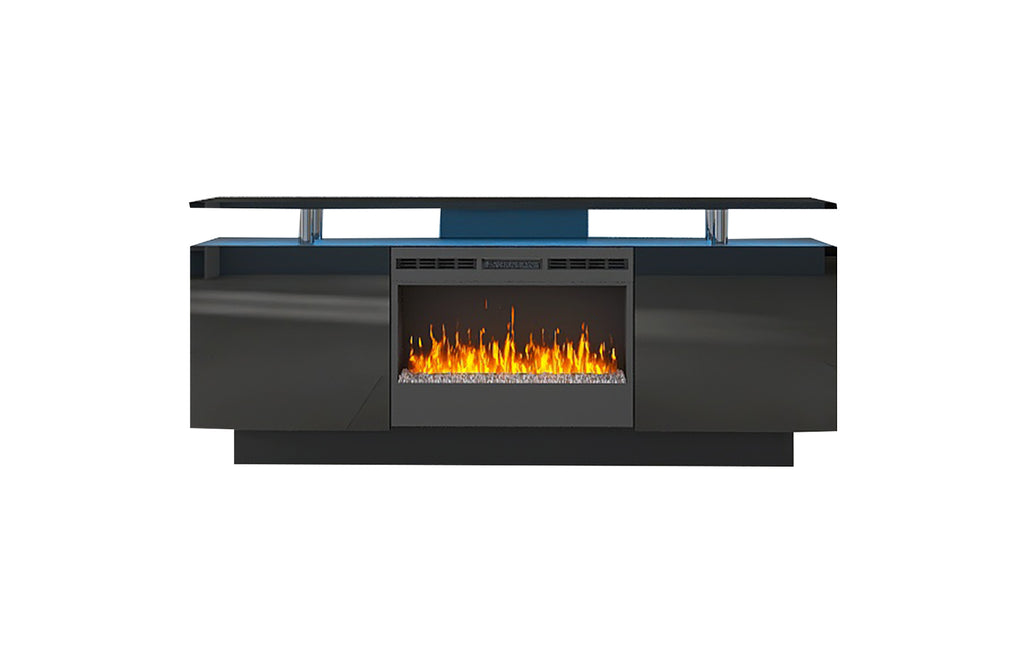 Leoglint Black 160CM large TV stand cabinet with fireplace can heating change color 9 models 8 levels have LED Light