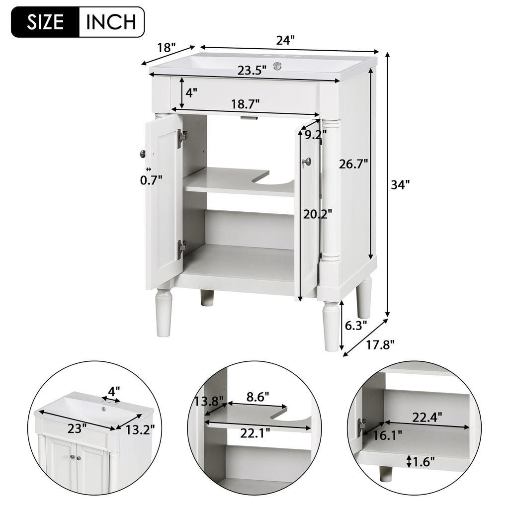 Leoglint 24'' Bathroom Vanity with Top Sink, 2-Tier Modern Bathroom Storage Cabinet, Single Sink Bathroom Vanity, Large Storage Shelves