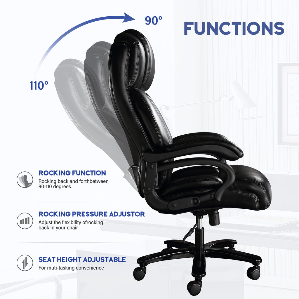 Leoglint Big and Tall Office Chair, 500lbs High Back Large Executive Chair with Electric Airbag Heating High Back Computer Chair with Wide Seat, Black Ergonomic Leather Rocking Chair