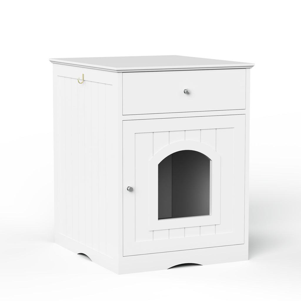 Leoglint Wooden Pet House Cat Litter Box Enclosure with Drawer, Side Table, Indoor Pet Crate, Cat Home Nightstand (White)