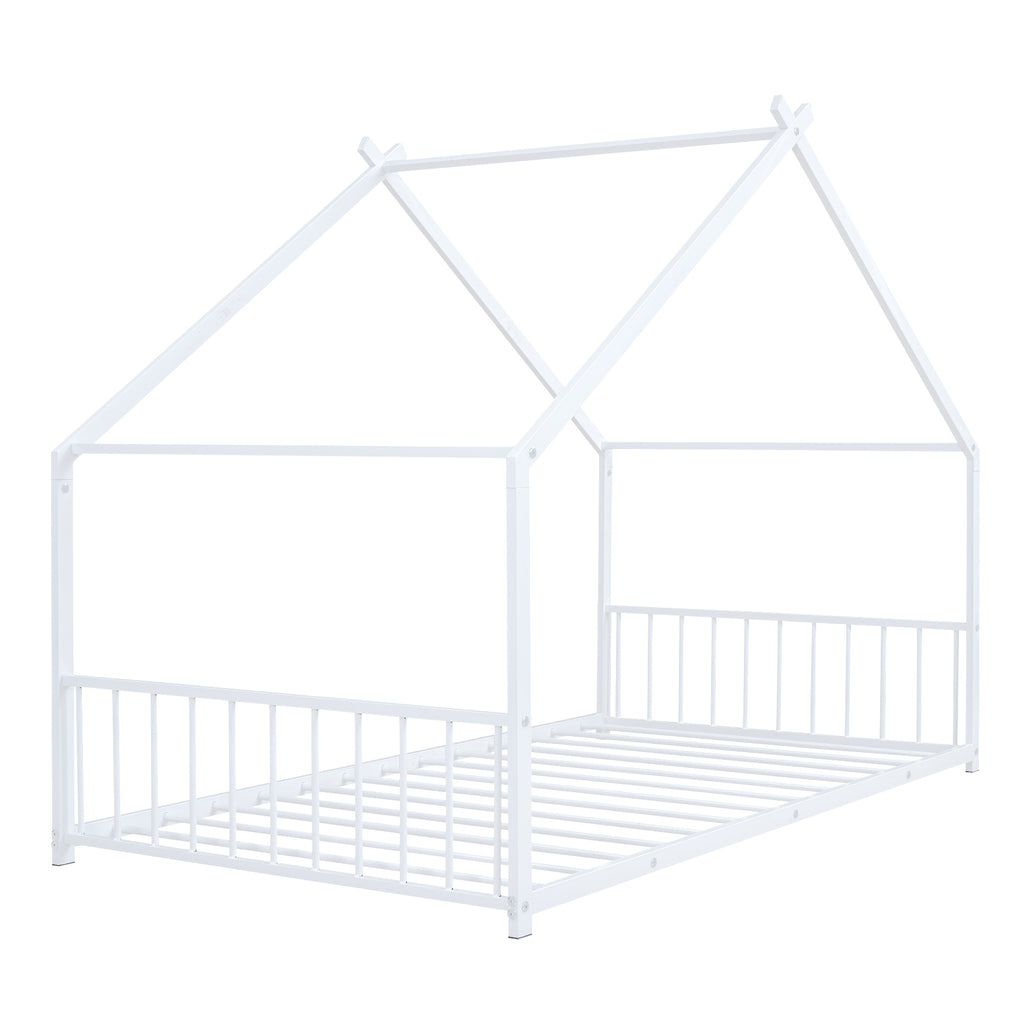 Leoglint Twin Size Metal House Bed Frame, White