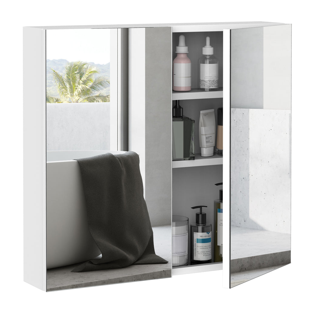 Leoglint kleankin Bathroom Mirrored Cabinet, 24"x22" Steel Frame Medicine Cabinet, Wall-Mounted Storage Organizer with Double Doors, White