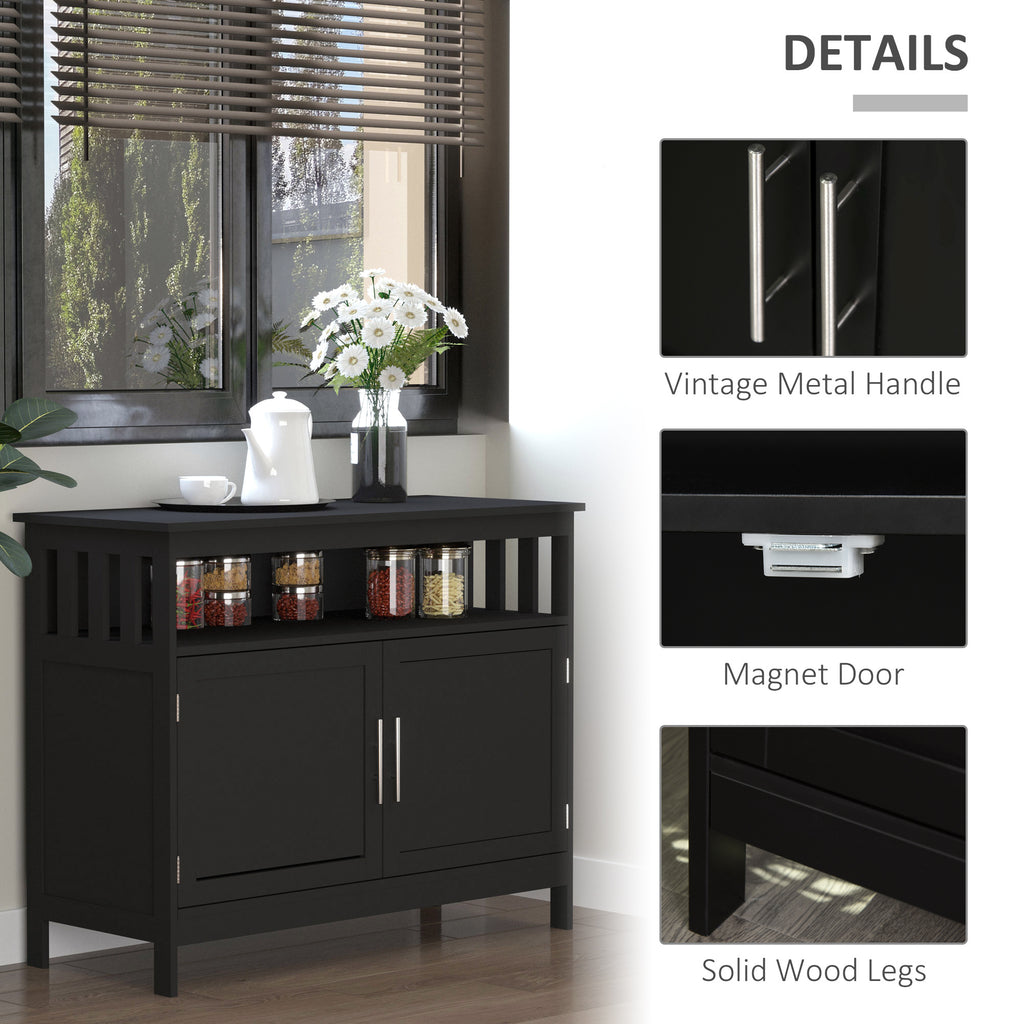 Leoglint Sideboard Buffet Cabinet, Modern Kitchen Cabinet, Coffee Bar Cabinet with 2-Level Shelf and Open Compartment, Black