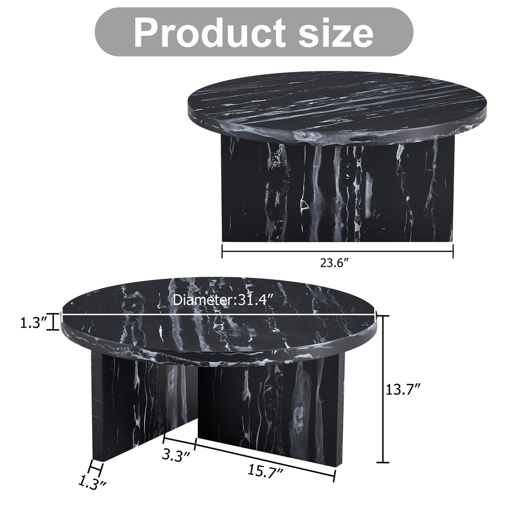 Leoglint Black MDF material circular coffee table with texture, 31.4 inch black middle table, modern tea table, suitable for small spaces, living room.