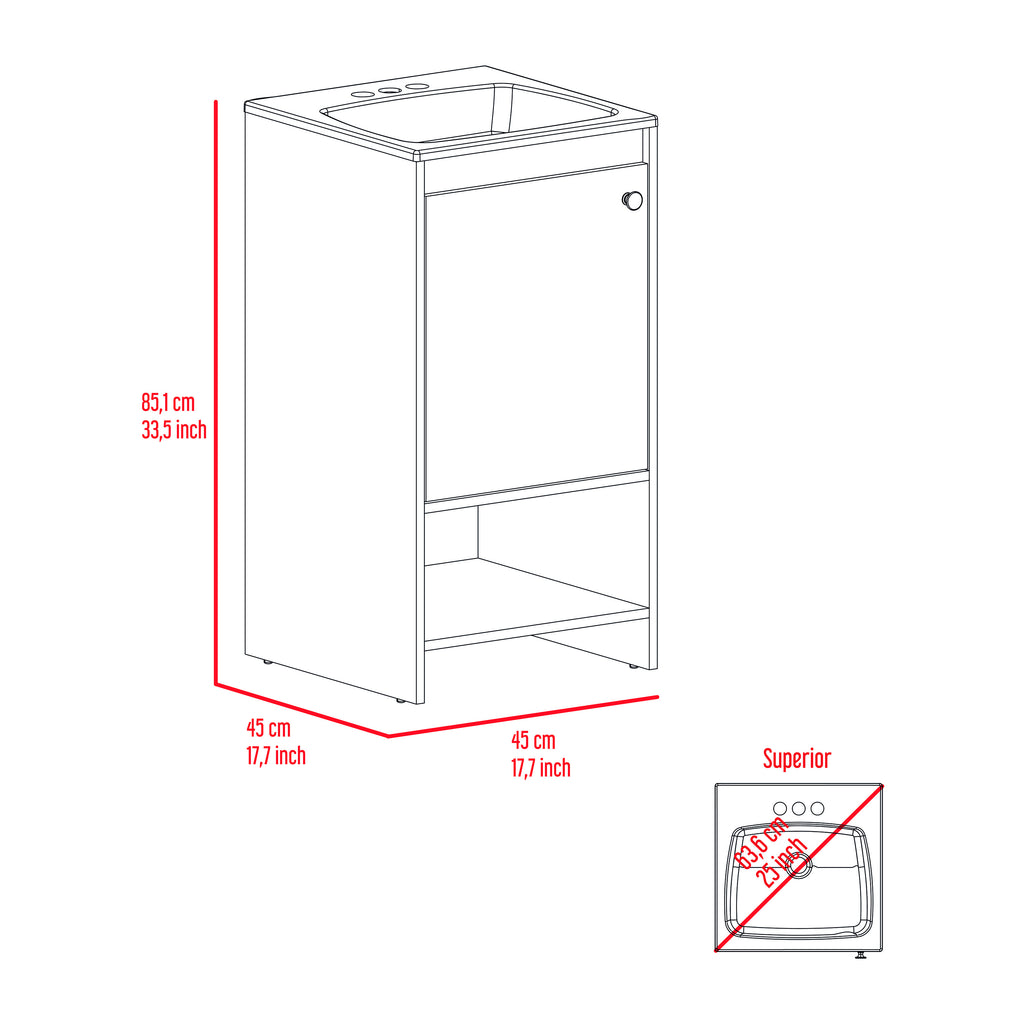 Leoglint Jane Bathroom Vanity, Single Door Cabinet, Two Shelves -Light Gray