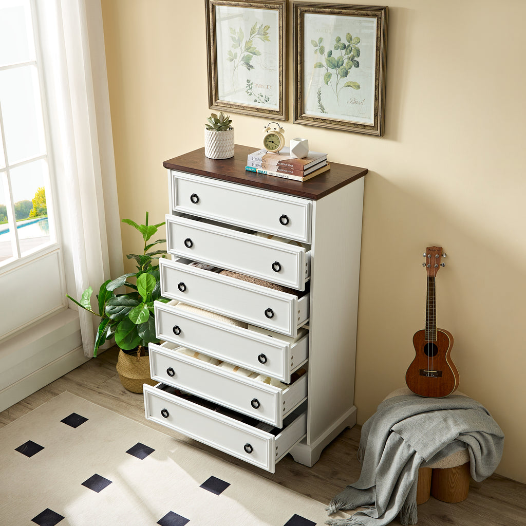 Leoglint Modern 6 Drawer Dresser,Drawer Chest,Dressers for Bedroom, Tall Chest of Drawers Closet Organizers & Storage Clothes - Easy Pull Handle, Textured Borders Living Room, Hallway,L 29.53''*W15.75''*H48.03''White