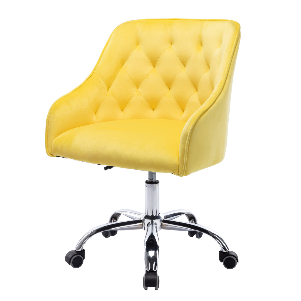 Leoglint COOLMORE Velvet Home Office Chair, Modern Cute Computer Chair, Wheels Swivel Height Adjustable Swivel Task Chair for Home Office (Yellow Velvet)