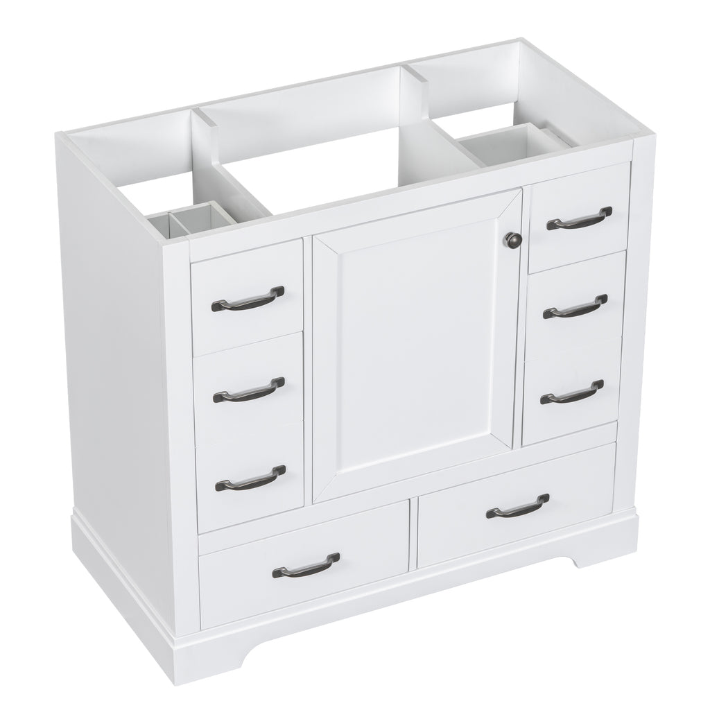 Leoglint 36" Bathroom Vanity without Sink, Cabinet Base Only, Six Drawers, Multi-Functional Drawer Divider, Adjustable Shelf, White