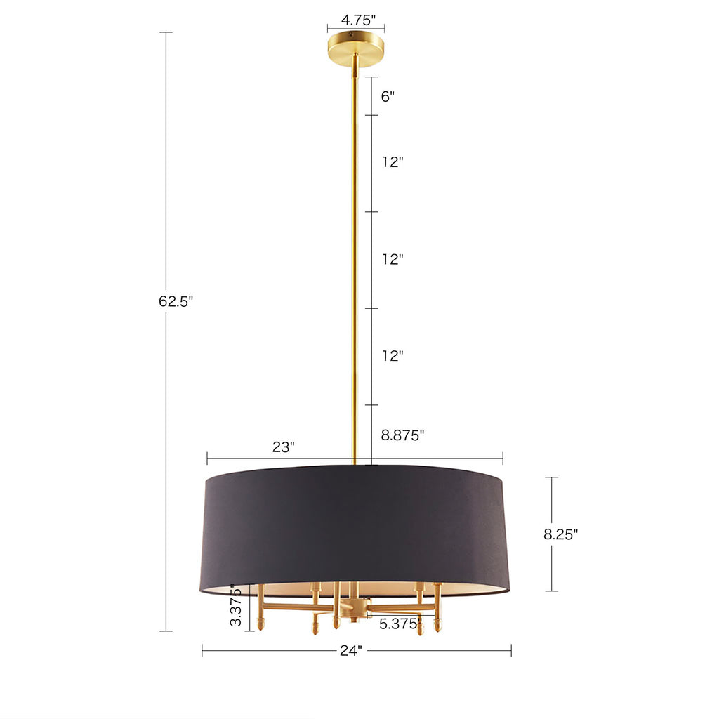 Leoglint Pendant Presidio 5-Light Black Drum Shade Chandelier