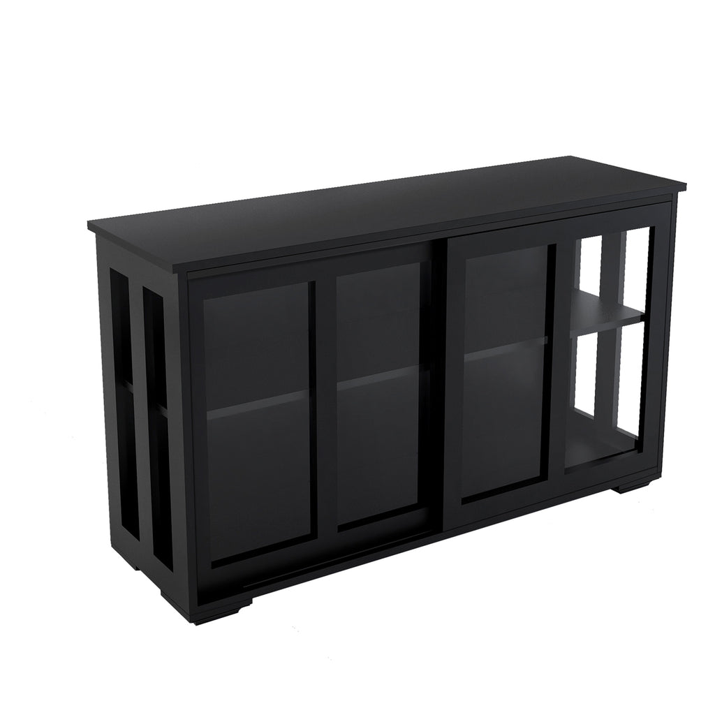 Leoglint Sideboard Kitchen Storage Stand Cupboard With Glass Door-Black