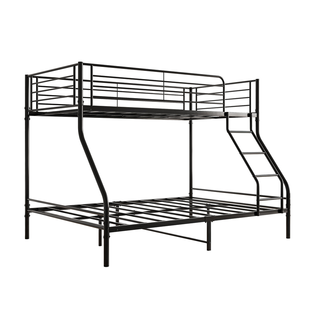 Leoglint Heavy Duty Twin-Over-Full Metal Bunk Bed, Easy Assembly with Enhanced Upper-Level Guardrail, Black