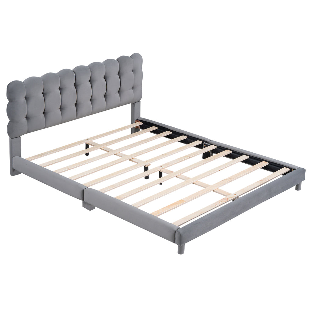 Queen Size Upholstered Platform Bed Frame with Soft Headboard,Gray