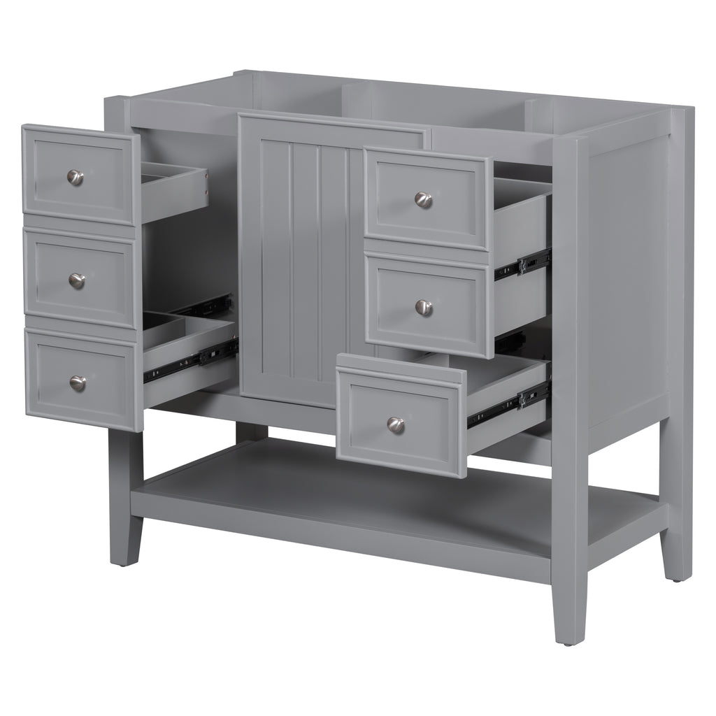 Leoglint 36" Bathroom Vanity without Sink, Cabinet Base Only, One Cabinet and three Drawers, Grey