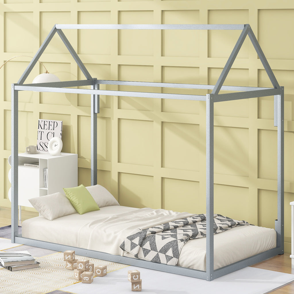 Metal House Shape Platform Bed Frame, twin