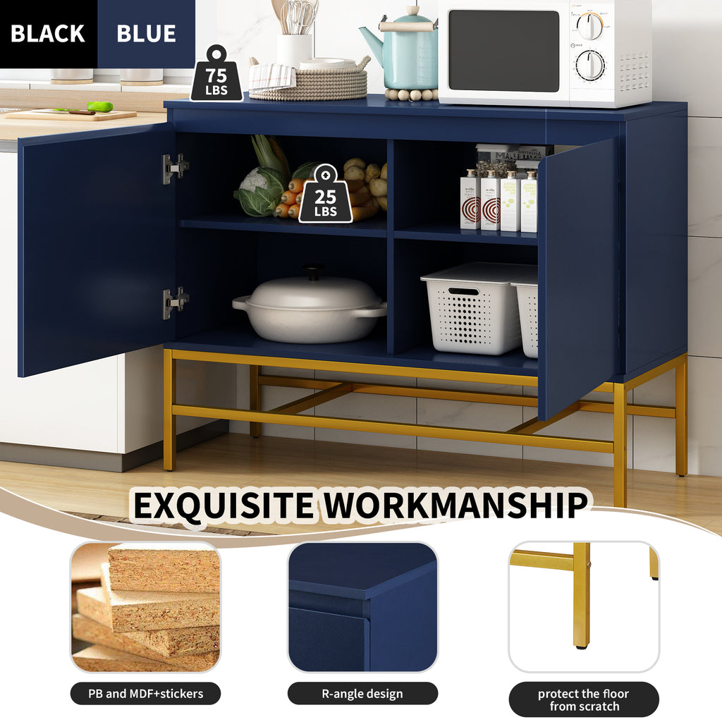 Leoglint TREXM Minimalist & Luxury Cabinet Two Door Sideboard with Gold Metal Legs for Living Room, Dining Room (Navy)