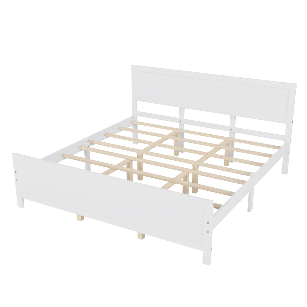 Leoglint Wood Platform Bed Frame with Headboard, Mattress Foundation with Wood Slat Support, No Box Spring Needed, King Size, White