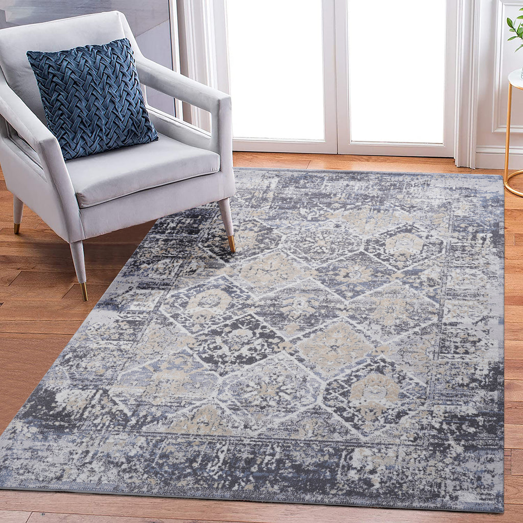 Leoglint 8X10 Grey/Blue /Traditional Non-Shedding Living Room Bedroom Dining Home Office Stylish and Stain Resistant Area Rug