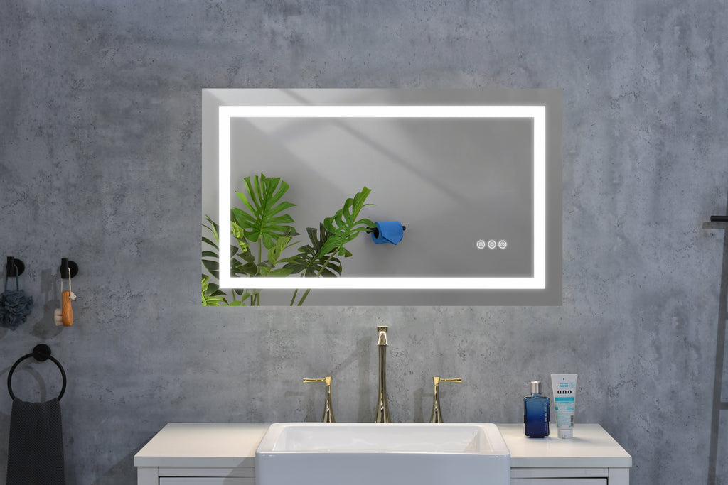 Leoglint LED Bathroom Mirror  36 "x 30  " with Front and Backlight, Large Dimmable Wall Mirrors with Anti-Fog, Memory, 3 Colors, LED Vanity Mirror