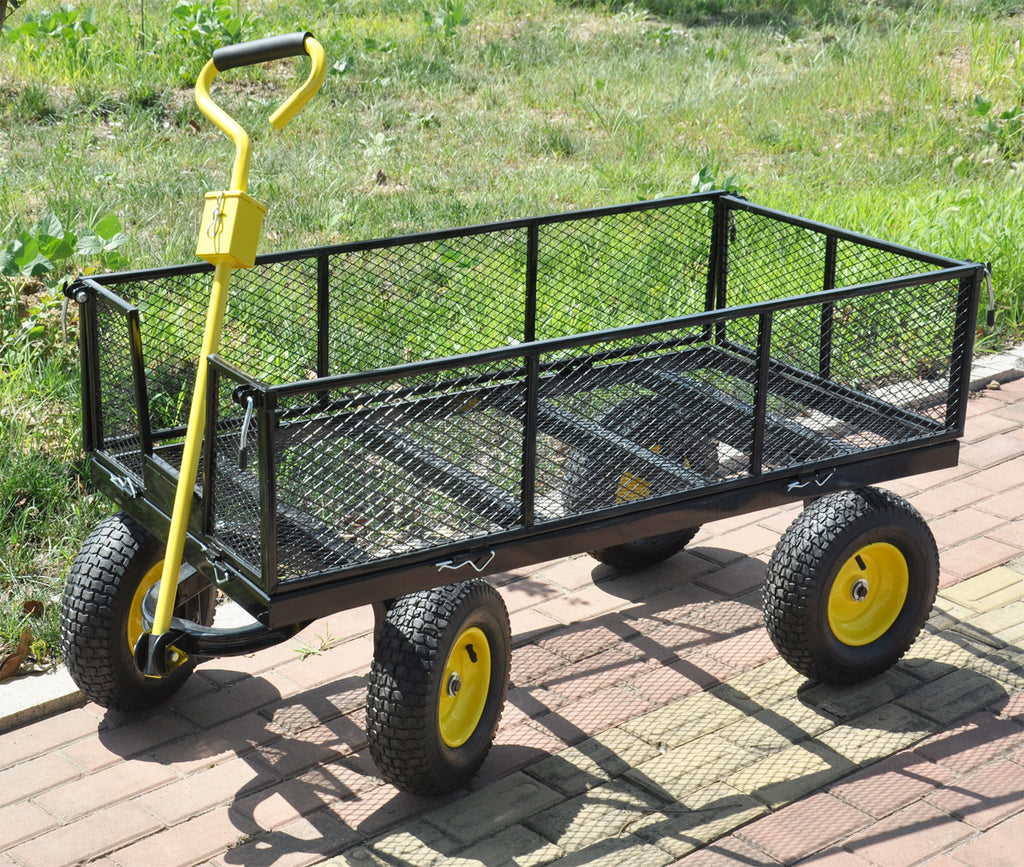 Leoglint BIG  Wagon Cart Garden cart trucks make it easier to transport firewood Yellow+Black Maximum static load is 880 lbs.