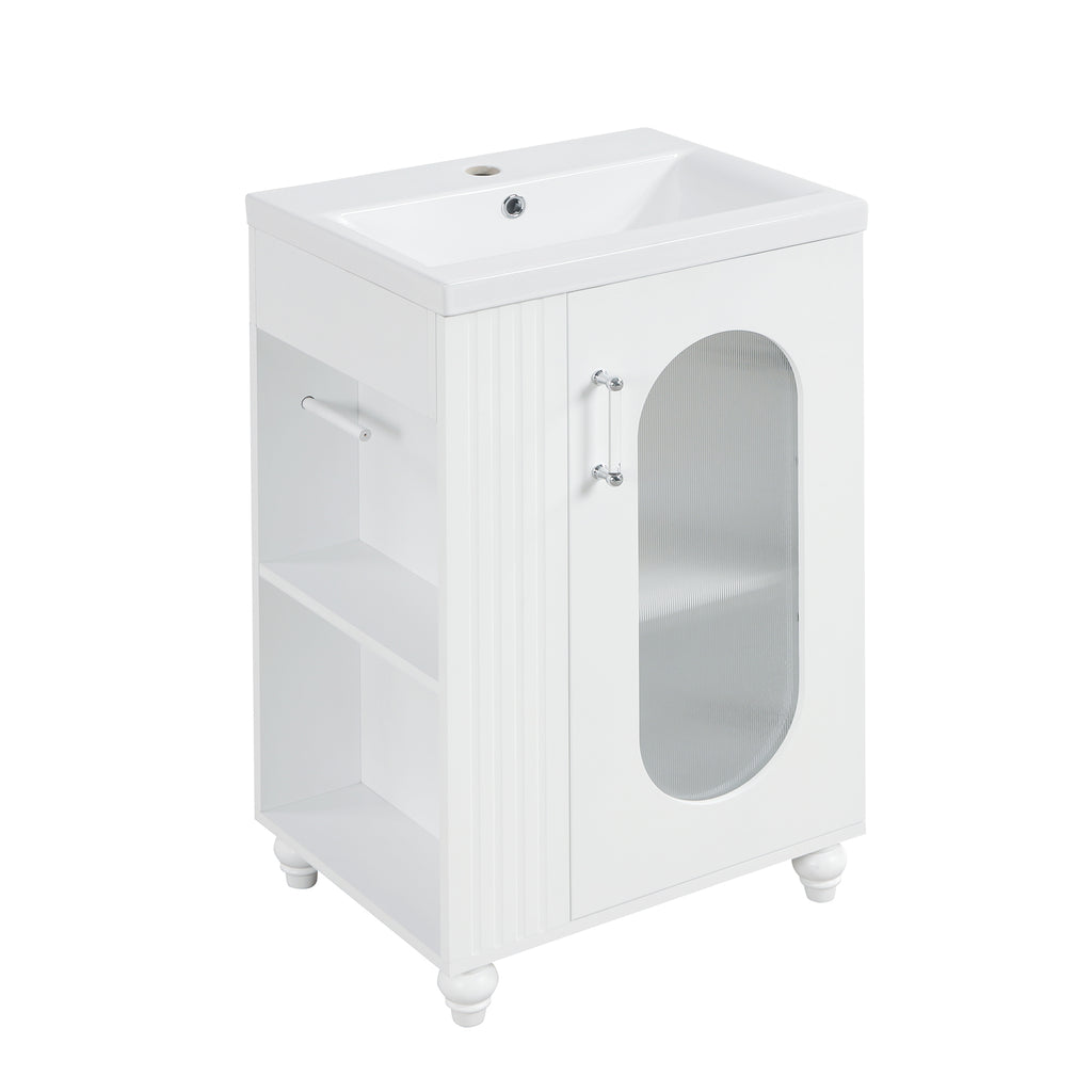 Leoglint 20" Bathroom Vanity with Sink, Bathroom Vanity Cabinet with Two-tier Shelf, Adjustable Shelf, Solid Wood and MDF, White