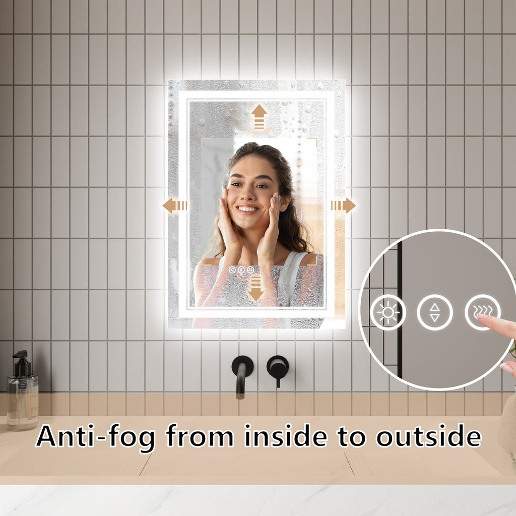 Leoglint LED Bathroom Mirror, 20x28 inch Bathroom Vanity Mirrors with Lights, Mirrors for Wall with Smart Touch Button, Anti-Fog, Memory Function, Stepless Dimmable Makeup Mirror (Horizontal/Vertical)