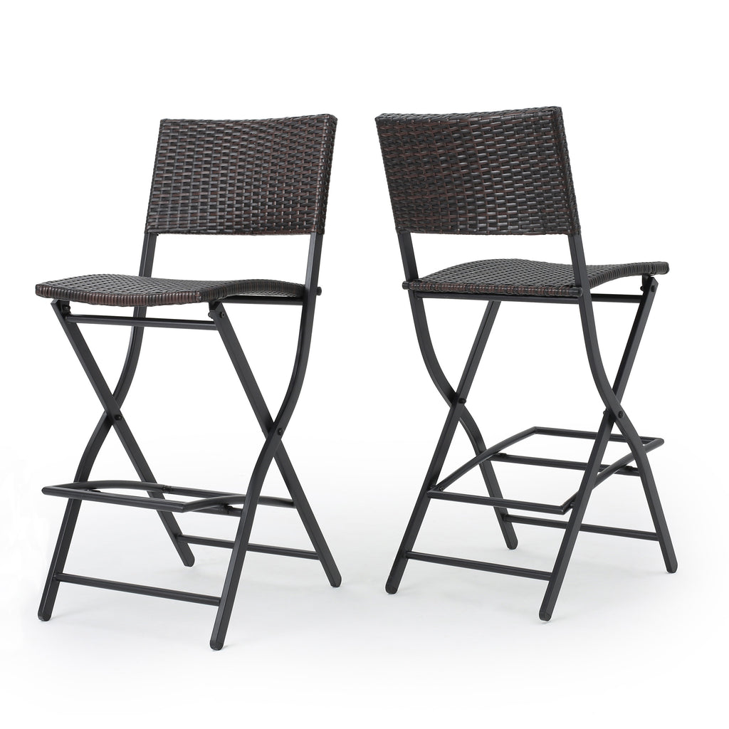 Leoglint Wicker Barstools Faux Rattan Patio Bar Stool Foldable Outdoor Chair, 2-Pcs Set, Multibrown