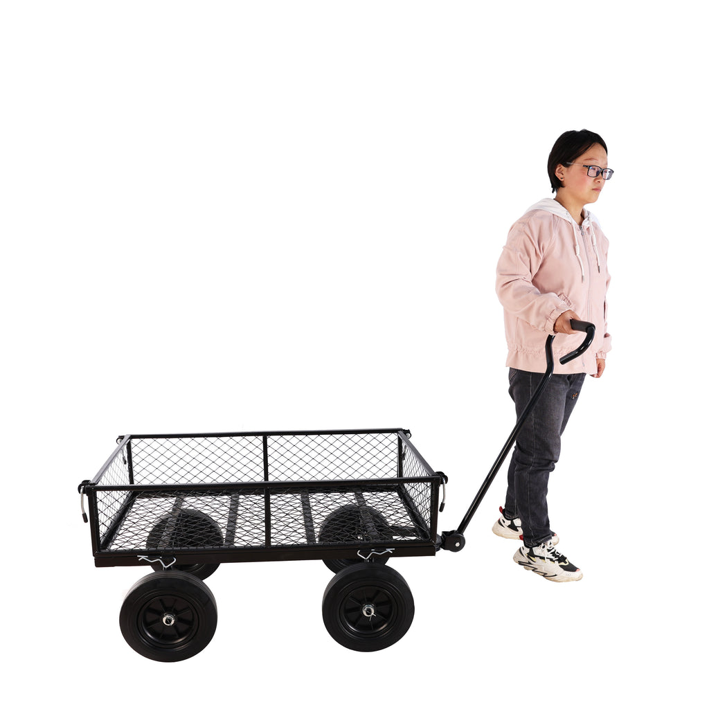 Leoglint (Black solid wheels wagon cart) Solid wheels Tools cart Wagon Cart Garden cart trucks make it easier to transport firewood