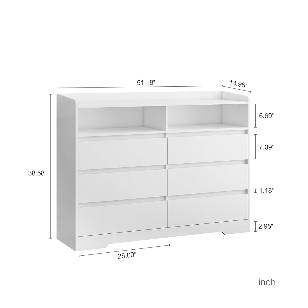 Leoglint 6 Drawer Chest Drawer Dresser, White Dresser for Bedroom with LED Lights, Modern Dressers & Chests of Drawers with Sturdy Frame for Living Room, Entryway, Hallway