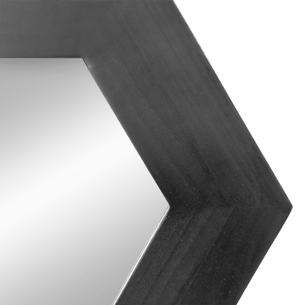 Leoglint 18.5" x 18.5" Hexagon Mirror with Solid Wood Frame, Wall Decor for Living Room Bathroom Hallway, Black